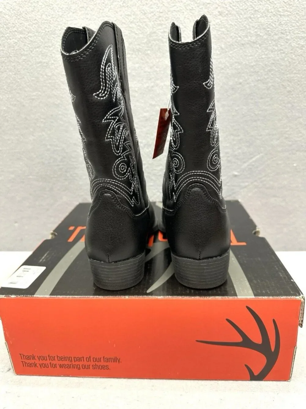 Deer Stags Cowboy Boots Kids 4 M Black Rodeo Western Country Equestrian Ranch